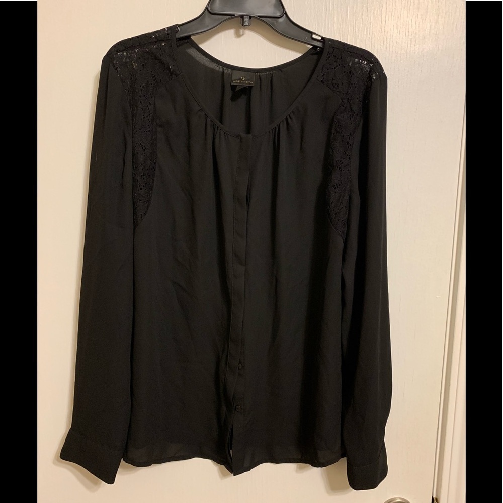 Worthington Button Up Blouse with Lace